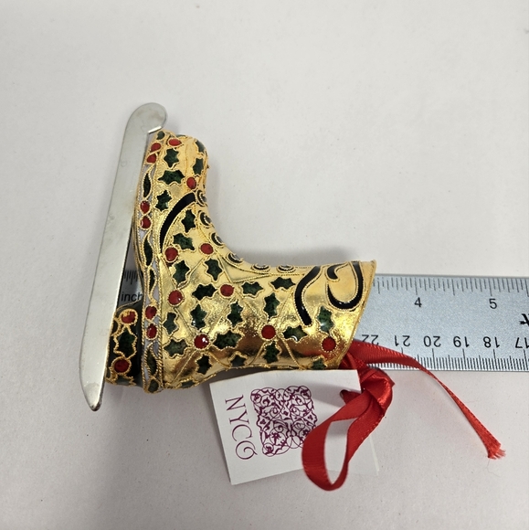 Nyco Christmas Ornament Cloisonne Enamal Ice Skating Shoe Holly Berries Leaves - Picture 8 of 12